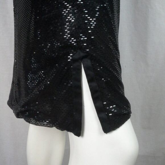RICHARD TYLER Vintage 1990's Little Black Dress Sexy Sheer Sequin Cocktail Dress - Picture 5 of 10